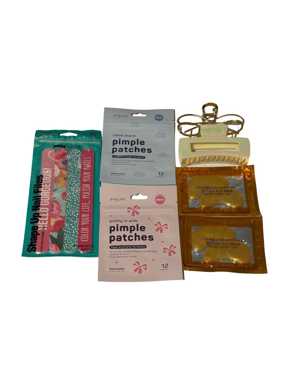 Spa Life Beauty Bundle Pimple Patches Eye Masks Hair Clip Nail Files
